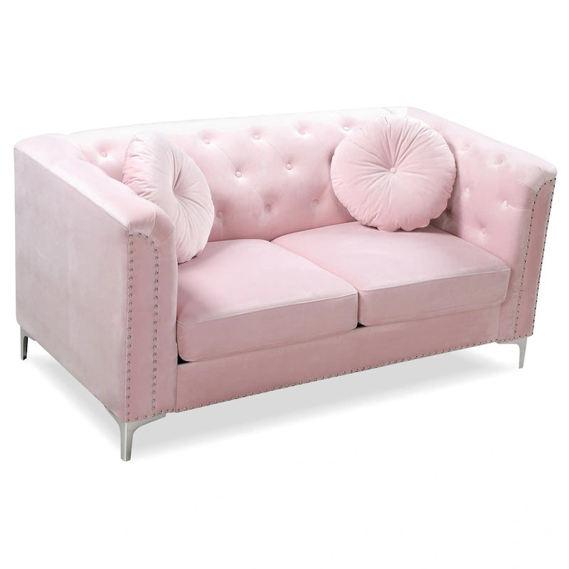 Causeuse capitonnée en velours 2 places – Gris / Bleu marine / Bordeaux / Noir / Rose / Vert / Ivoire