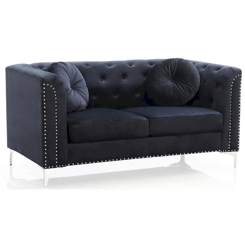 Causeuse capitonnée en velours 2 places – Gris / Bleu marine / Bordeaux / Noir / Rose / Vert / Ivoire