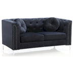 Causeuse capitonnée en velours 2 places – Gris / Bleu marine / Bordeaux / Noir / Rose / Vert / Ivoire