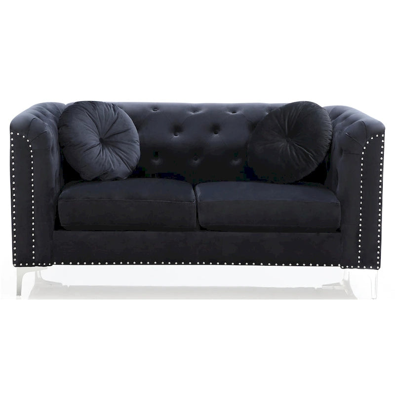 Causeuse capitonnée en velours 2 places – Gris / Bleu marine / Bordeaux / Noir / Rose / Vert / Ivoire