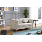 Causeuse capitonnée en velours 2 places – Gris / Bleu marine / Bordeaux / Noir / Rose / Vert / Ivoire