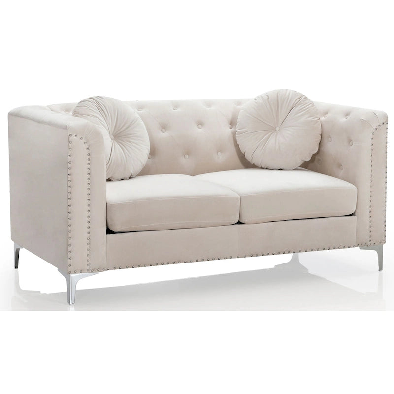 Causeuse capitonnée en velours 2 places – Gris / Bleu marine / Bordeaux / Noir / Rose / Vert / Ivoire