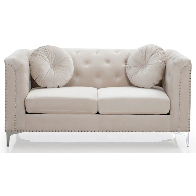 Causeuse capitonnée en velours 2 places – Gris / Bleu marine / Bordeaux / Noir / Rose / Vert / Ivoire