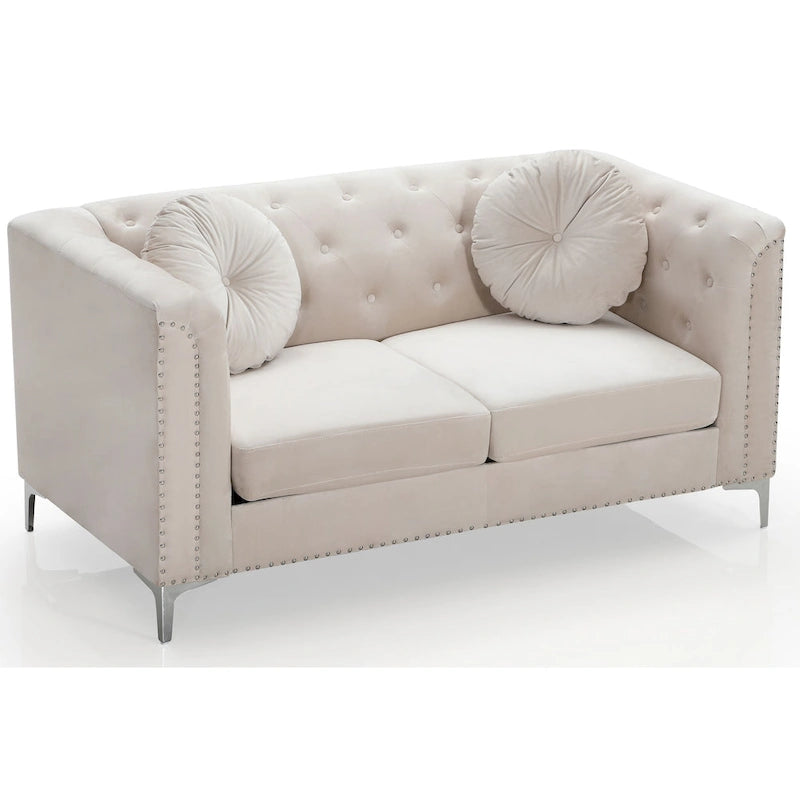 Causeuse capitonnée en velours 2 places – Gris / Bleu marine / Bordeaux / Noir / Rose / Vert / Ivoire