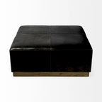 Ottoman carré en cuir pleine fleur noir/marron avec base en métal laiton