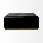 Ottoman carré en cuir pleine fleur noir/marron avec base en métal laiton