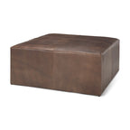 Ottoman carré en cuir pleine fleur noir/marron avec base en métal laiton