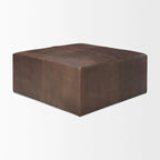 Ottoman carré en cuir pleine fleur noir/marron avec base en métal laiton