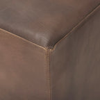 Ottoman carré en cuir pleine fleur noir/marron avec base en métal laiton