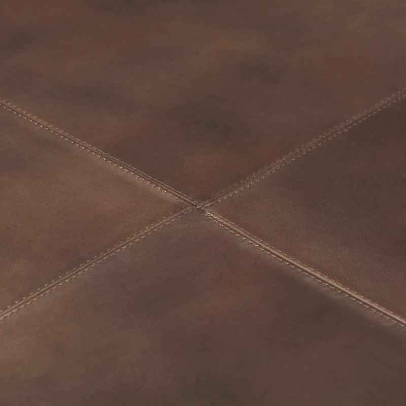 Ottoman carré en cuir pleine fleur noir/marron avec base en métal laiton