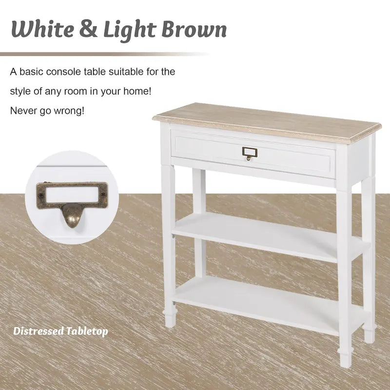 Table d'appoint vintage blanche/grise avec tiroir – 1 personne