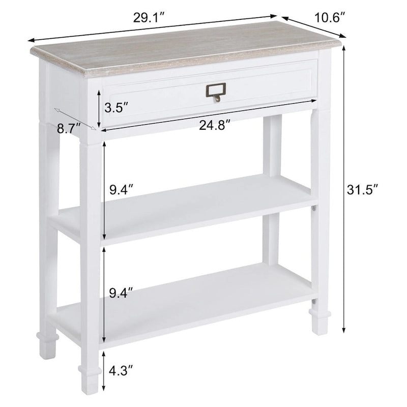 Table d'appoint vintage blanche/grise avec tiroir – 1 personne