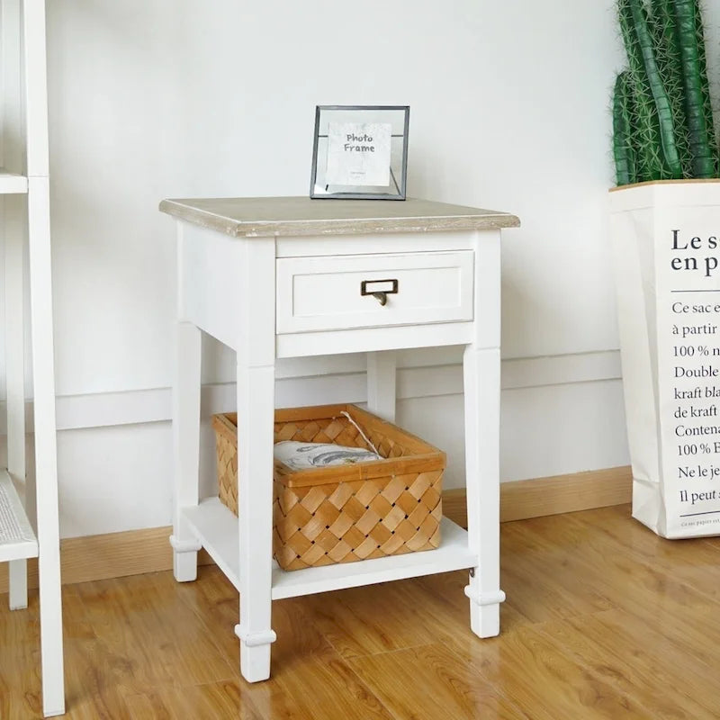Table d'appoint vintage blanche/grise avec tiroir – 1 personne