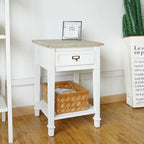 Table d'appoint vintage blanche/grise avec tiroir – 1 personne