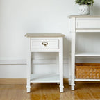 Table d'appoint vintage blanche/grise avec tiroir – 1 personne