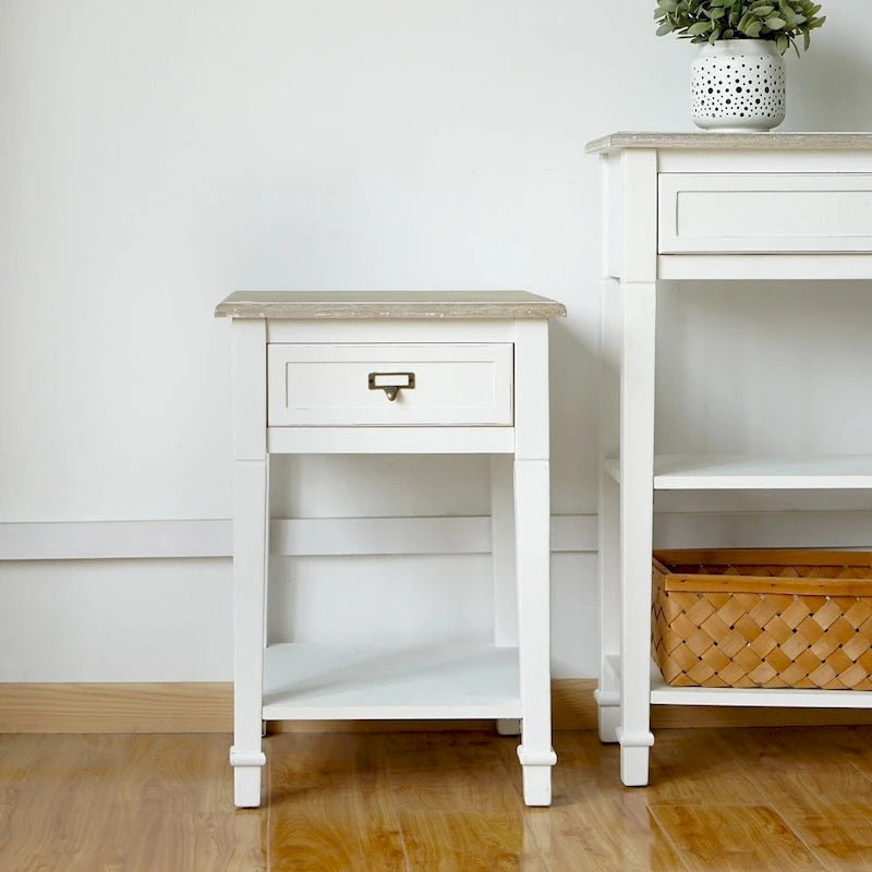 Table d'appoint vintage blanche/grise avec tiroir – 1 personne