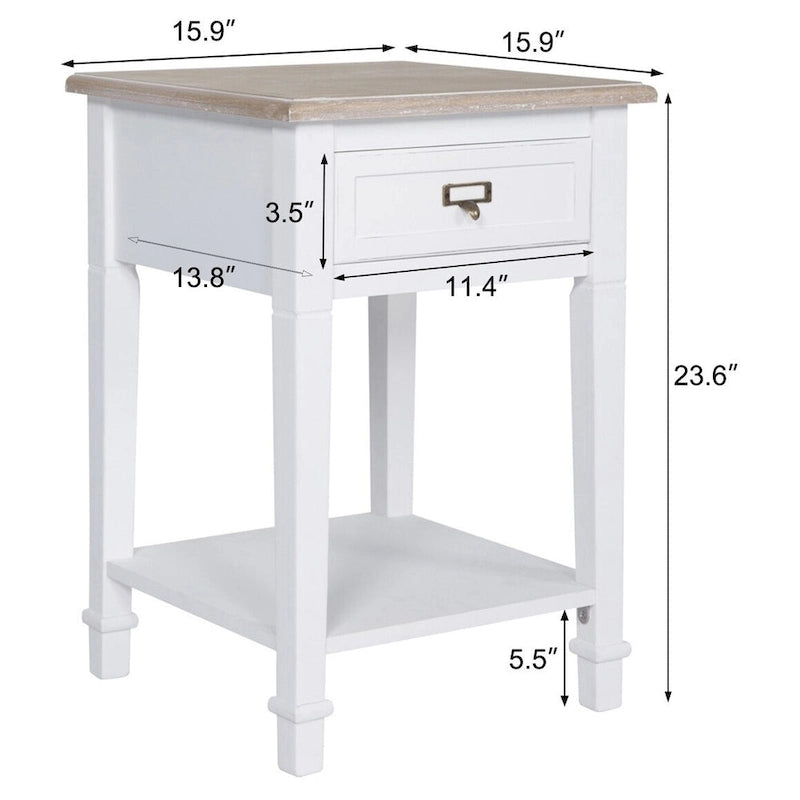 Table d'appoint vintage blanche/grise avec tiroir – 1 personne