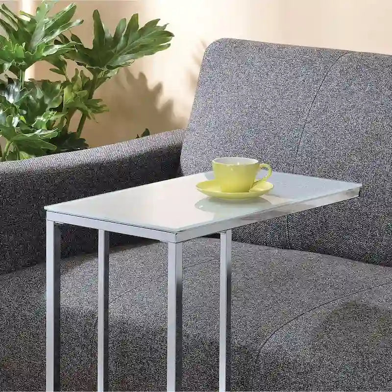 Table d'appoint en verre blanc et chrome, 1 personne