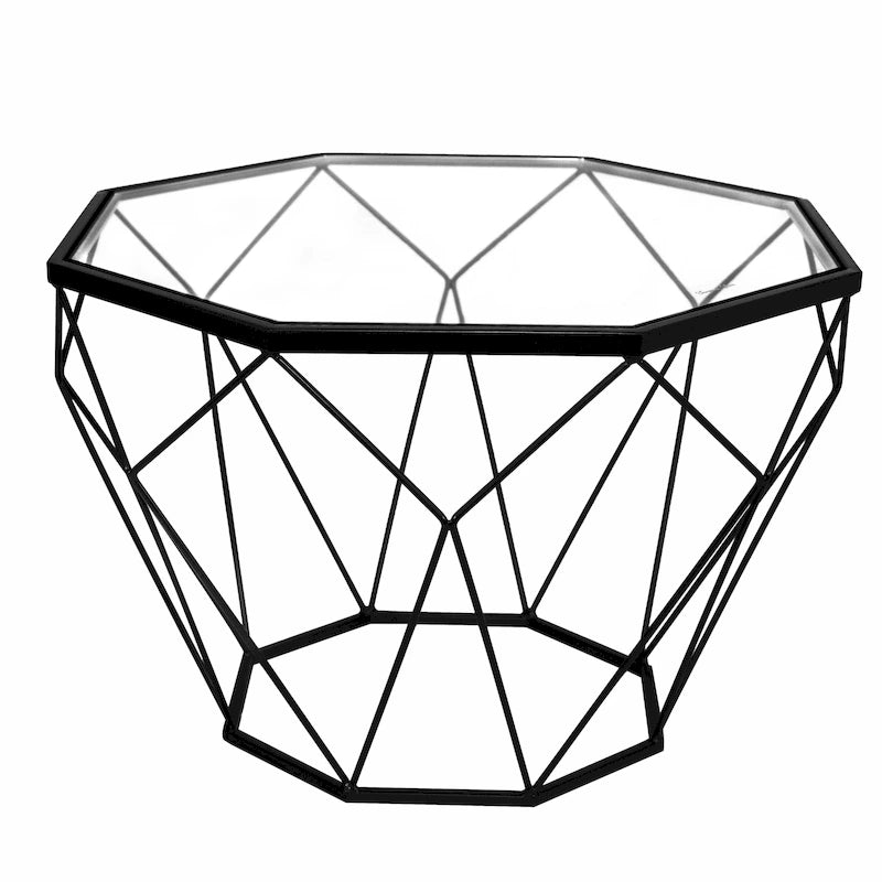 Table d'appoint géométrique en verre, style moderne, usage unique – Or / Jaune / Noir / Gris / Blanc / Rouge
