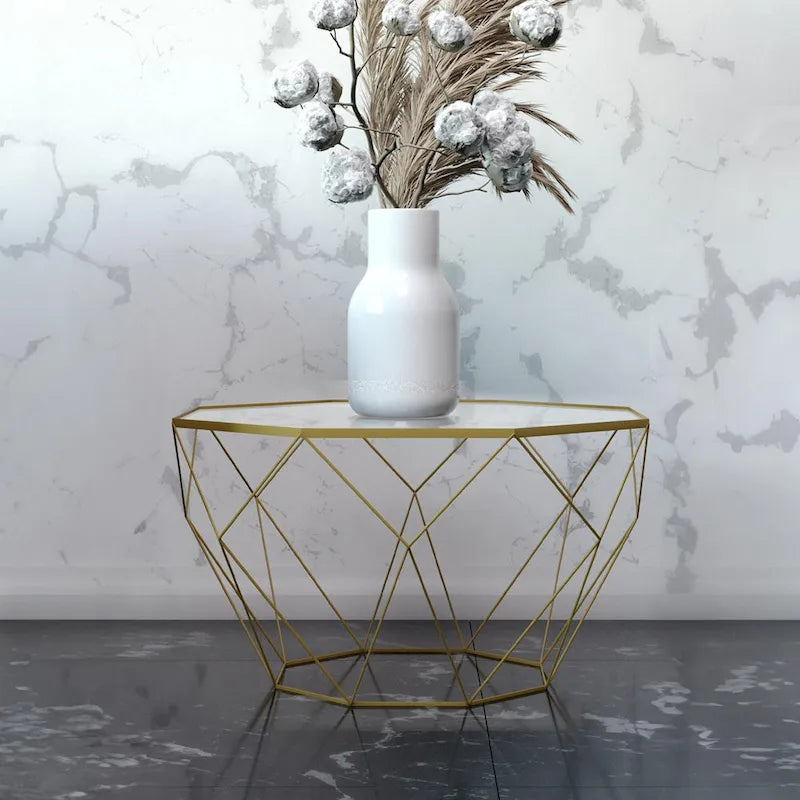 Table d'appoint géométrique en verre, style moderne, usage unique – Or / Jaune / Noir / Gris / Blanc / Rouge