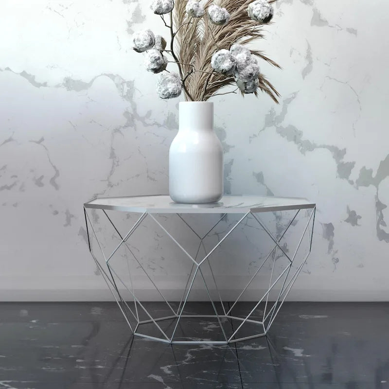 Table d'appoint géométrique en verre, style moderne, usage unique – Or / Jaune / Noir / Gris / Blanc / Rouge
