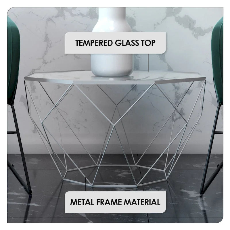 Table d'appoint géométrique en verre, style moderne, usage unique – Or / Jaune / Noir / Gris / Blanc / Rouge