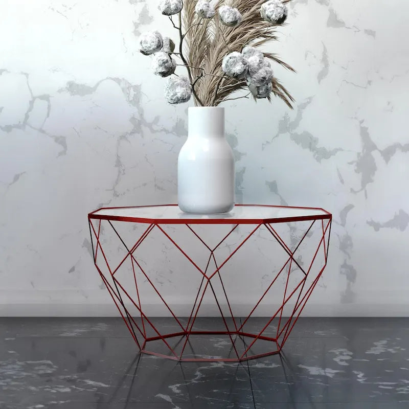 Table d'appoint géométrique en verre, style moderne, usage unique – Or / Jaune / Noir / Gris / Blanc / Rouge