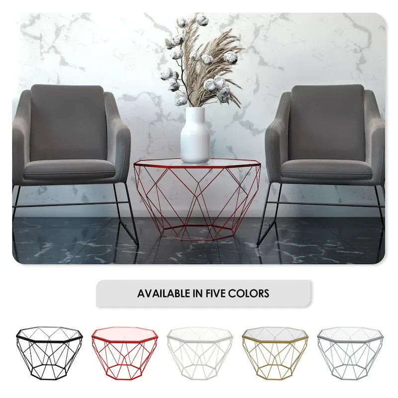Table d'appoint géométrique en verre, style moderne, usage unique – Or / Jaune / Noir / Gris / Blanc / Rouge