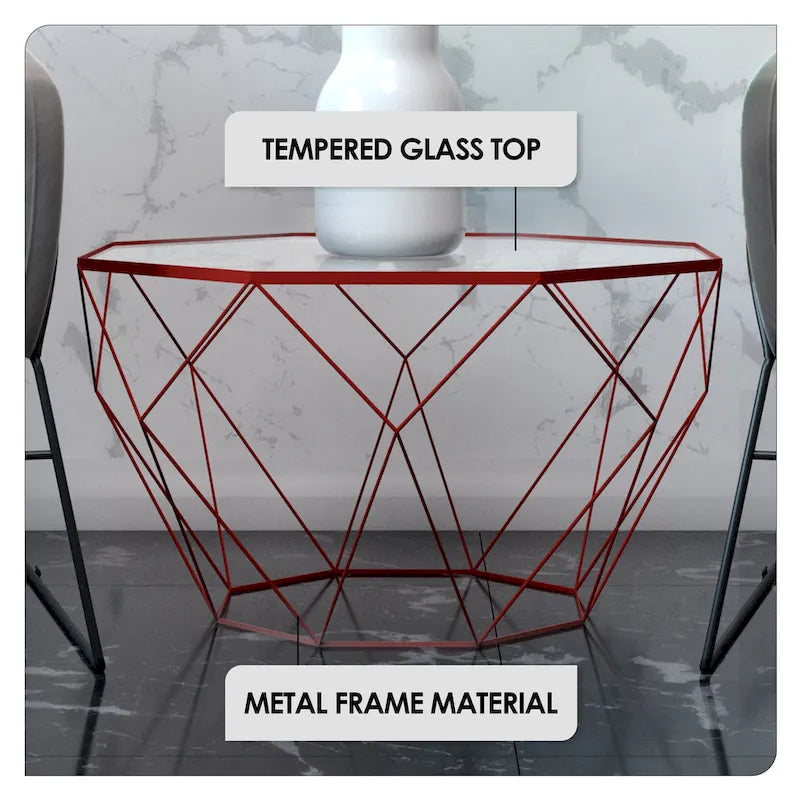 Table d'appoint géométrique en verre, style moderne, usage unique – Or / Jaune / Noir / Gris / Blanc / Rouge