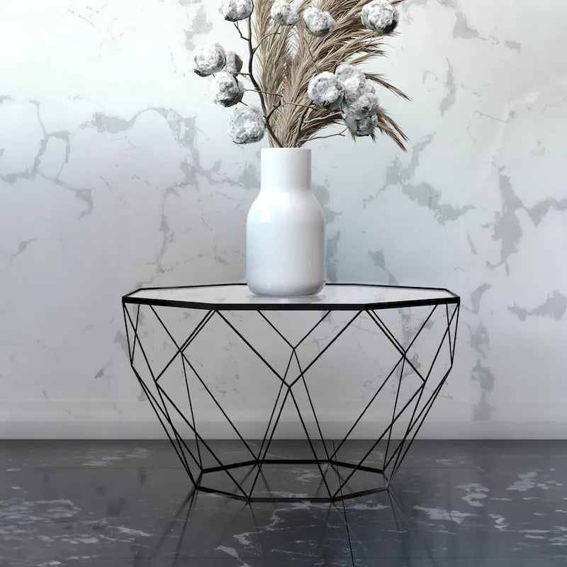 Table d'appoint géométrique en verre, style moderne, usage unique – Or / Jaune / Noir / Gris / Blanc / Rouge
