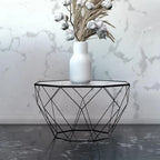 Table d'appoint géométrique en verre, style moderne, usage unique – Or / Jaune / Noir / Gris / Blanc / Rouge