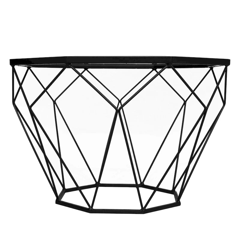 Table d'appoint géométrique en verre, style moderne, usage unique – Or / Jaune / Noir / Gris / Blanc / Rouge
