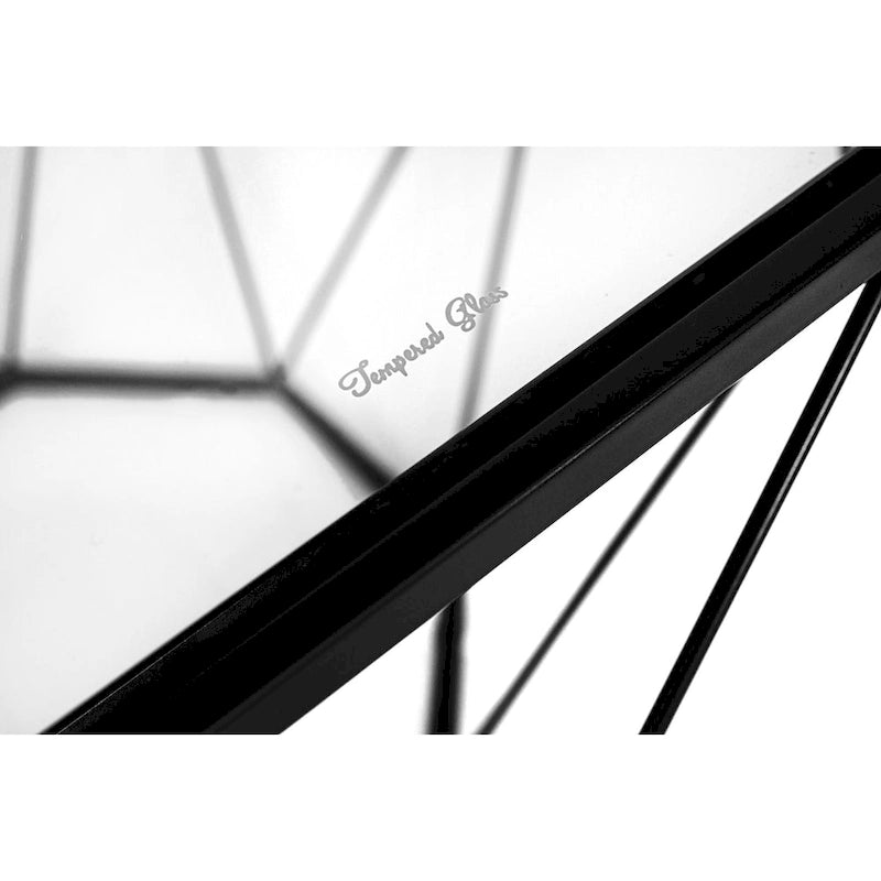 Table d'appoint géométrique en verre, style moderne, usage unique – Or / Jaune / Noir / Gris / Blanc / Rouge