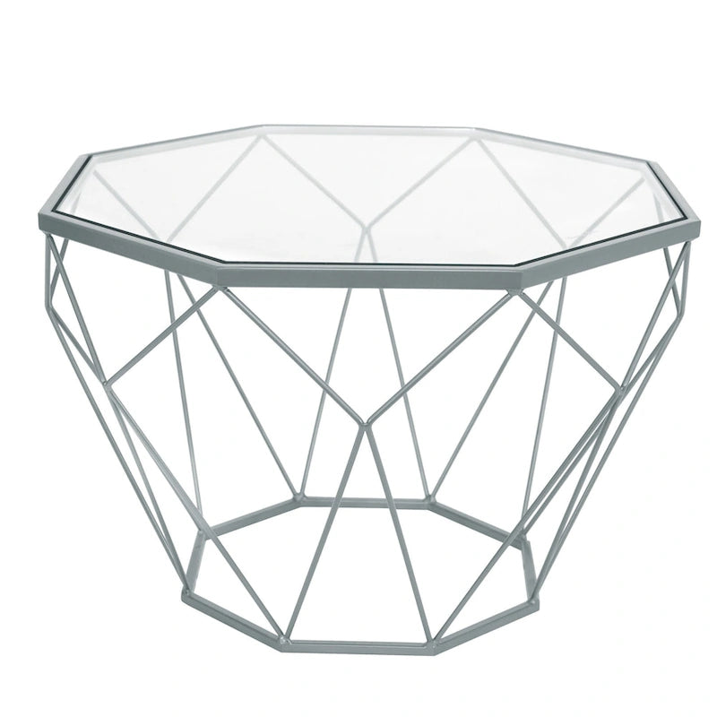 Table d'appoint géométrique en verre, style moderne, usage unique – Or / Jaune / Noir / Gris / Blanc / Rouge