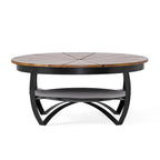 Table basse ronde naturelle et noire, style industriel bohème, pour 1 à 4 personnes