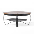 Table basse ronde naturelle et noire, style industriel bohème, pour 1 à 4 personnes