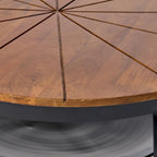 Table basse ronde naturelle et noire, style industriel bohème, pour 1 à 4 personnes