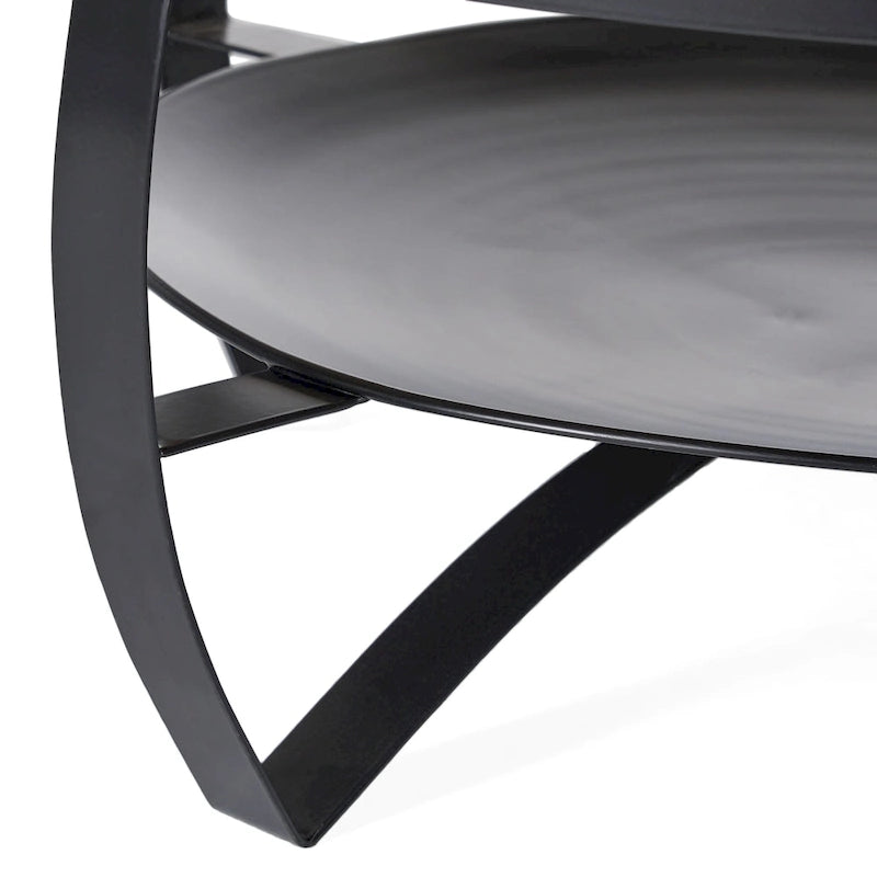 Table basse ronde naturelle et noire, style industriel bohème, pour 1 à 4 personnes
