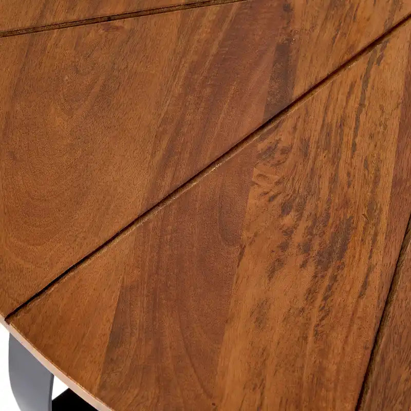 Table basse ronde naturelle et noire, style industriel bohème, pour 1 à 4 personnes