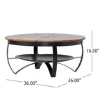 Table basse ronde naturelle et noire, style industriel bohème, pour 1 à 4 personnes