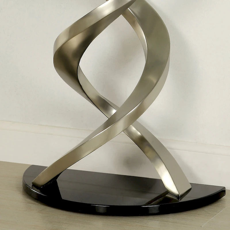 Console demi-lune plaquée satin avec plateau en verre