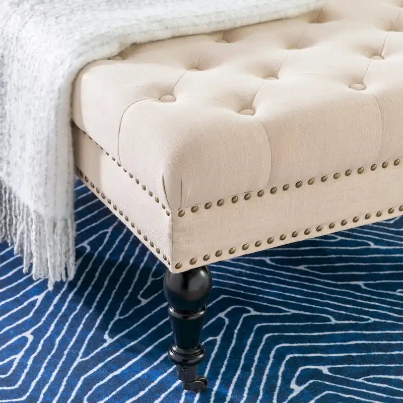 Pouf carré capitonné naturel, une place, lin