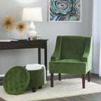 Fauteuil d'appoint individuel en velours vert avec accoudoirs incurvés