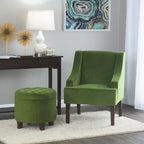 Fauteuil d'appoint individuel en velours vert avec accoudoirs incurvés