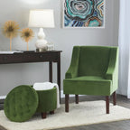 Fauteuil d'appoint individuel en velours vert avec accoudoirs incurvés