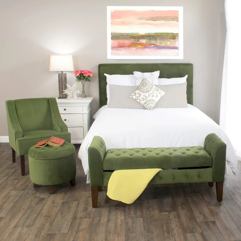 Fauteuil d'appoint individuel en velours vert avec accoudoirs incurvés