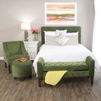 Fauteuil d'appoint individuel en velours vert avec accoudoirs incurvés