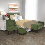 Fauteuil d'appoint individuel en velours vert avec accoudoirs incurvés