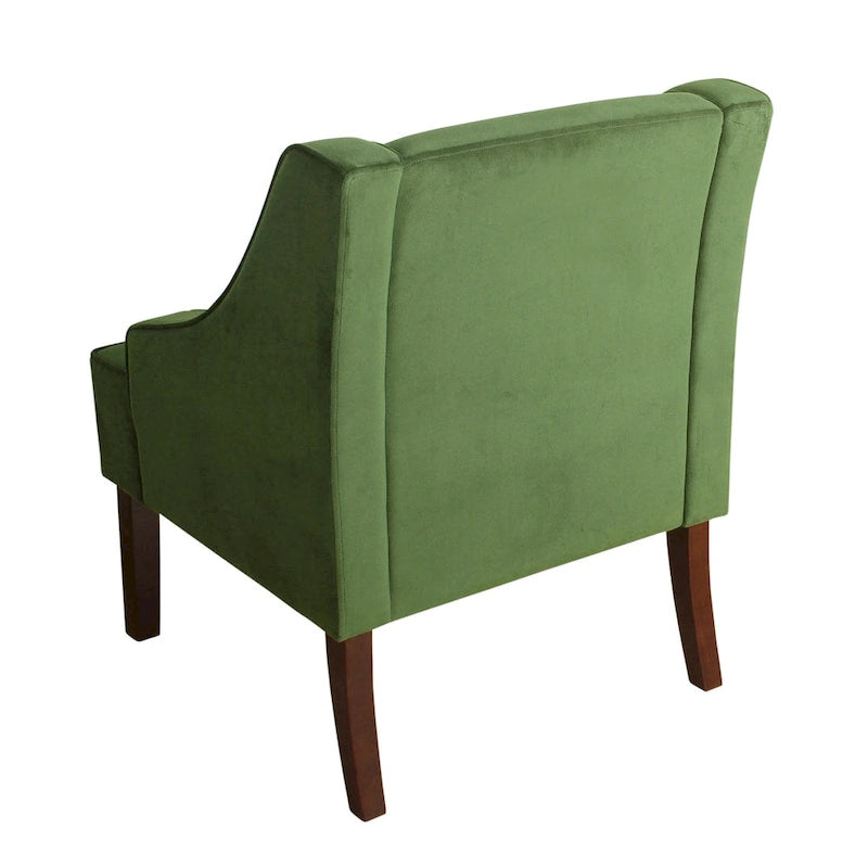 Fauteuil d'appoint individuel en velours vert avec accoudoirs incurvés