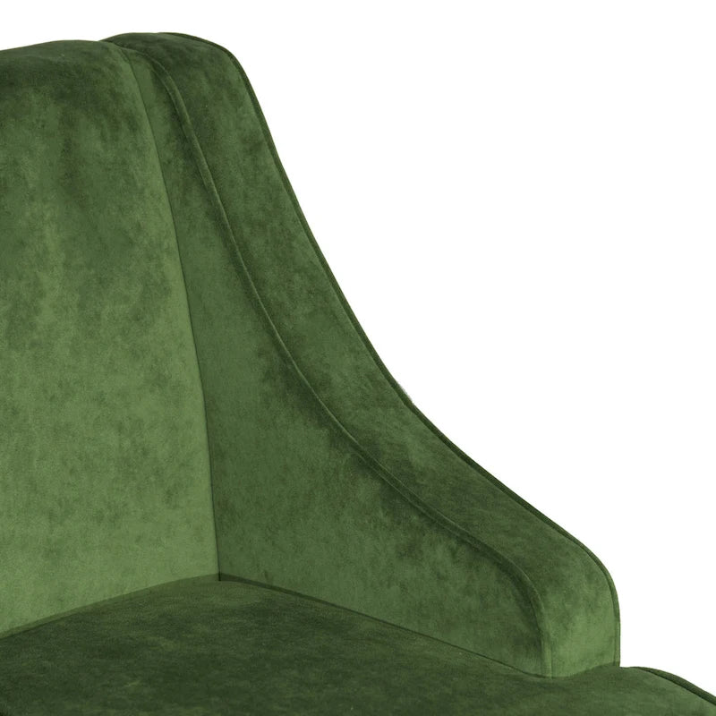 Fauteuil d'appoint individuel en velours vert avec accoudoirs incurvés